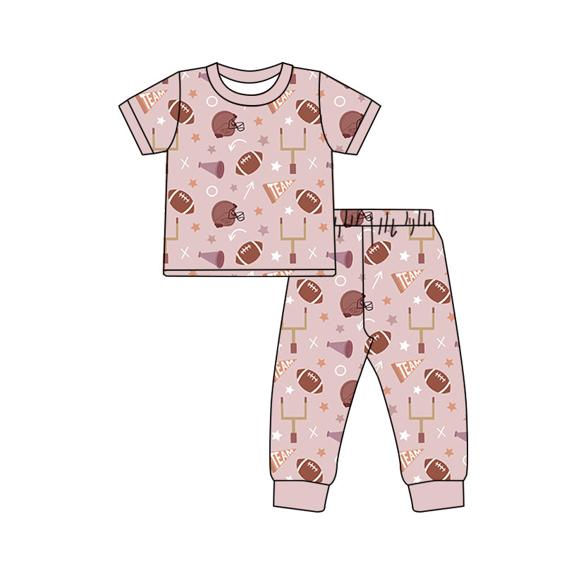 Preorder (moq 5)Baby Girls Lavender Short Sleeves Footballs Stars Top Pant Pajamas Set