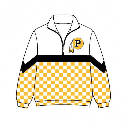 Preorder (moq 5)Baby Boys Yellow Checked Washington Redskins Team Zip Pullovers Top