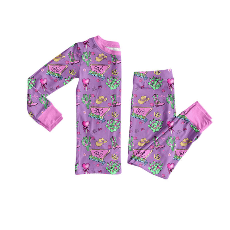 Preorder (moq 5)Baby Girls Boot Hats Hearts Cactus Top Pants Western Pajamas Sets