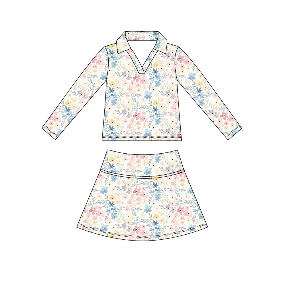Preorder (moq 5)Baby Girls Long Sleeve Colorful Flowers Top Skirt Short Clothes Sets