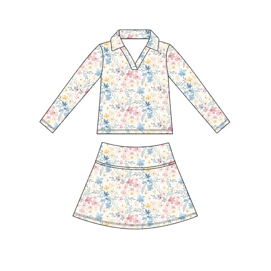Preorder (moq 5)Baby Girls Long Sleeve Colorful Flowers Top Skirt Short Clothes Sets