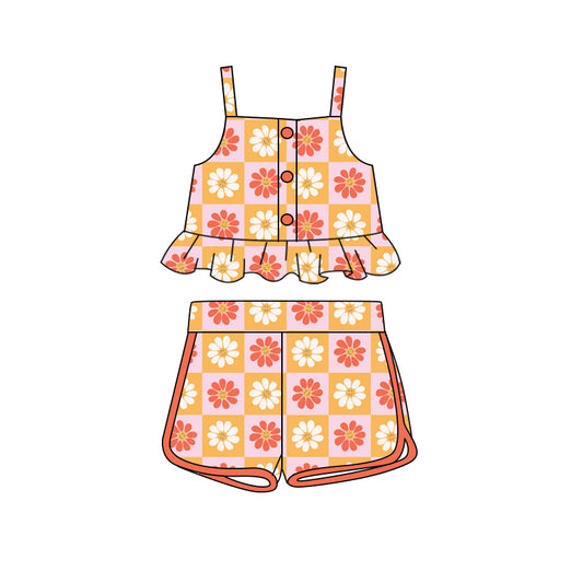 Preorder (moq 5)Baby Girls Flowers Smile Straps Top Shorts Clothes Sets