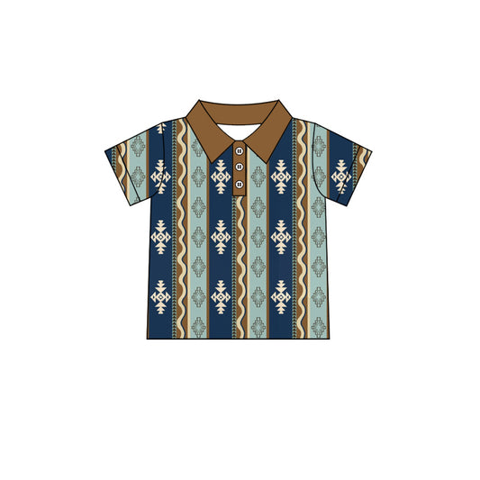 Preorder (moq 5)Baby Boys Buttons Western Cow Aztec Tee Shirts Tops