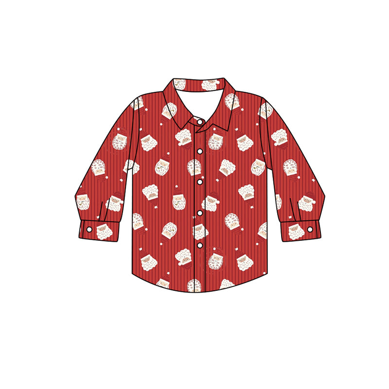 Preorder (moq 5)Baby Boys Red Long Sleeves Button Santa Plaid Shirts Top