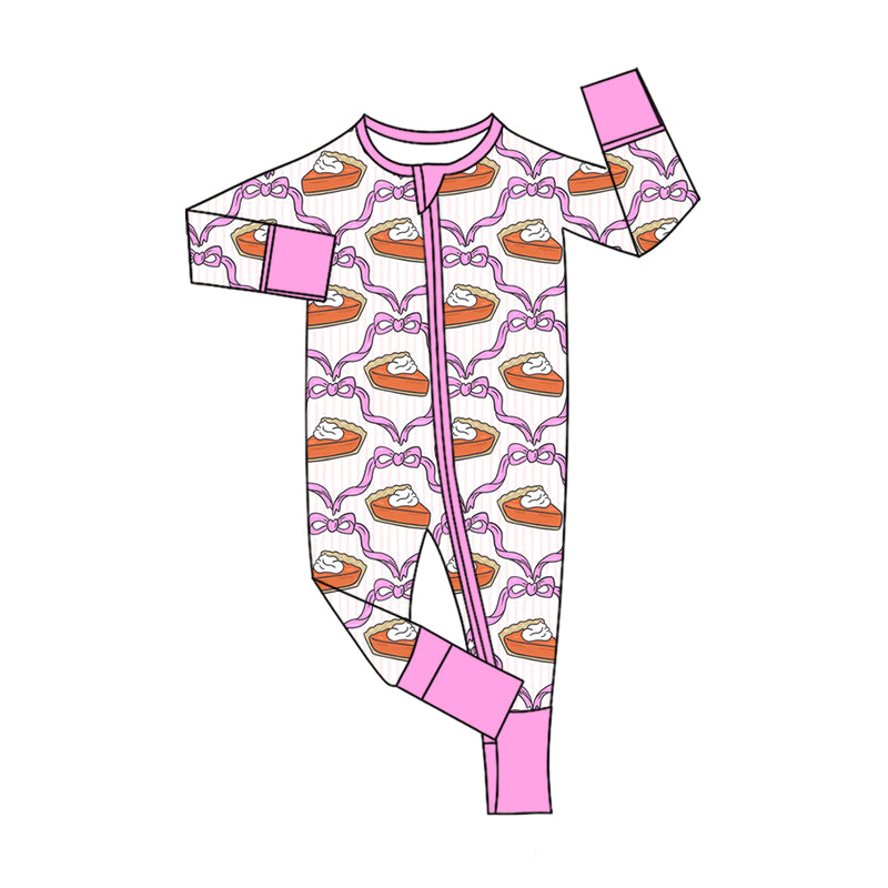 Preorder (moq 5)Baby Girls Thanksgiving Cakes Bows Two Way Zip Convertible Rompers