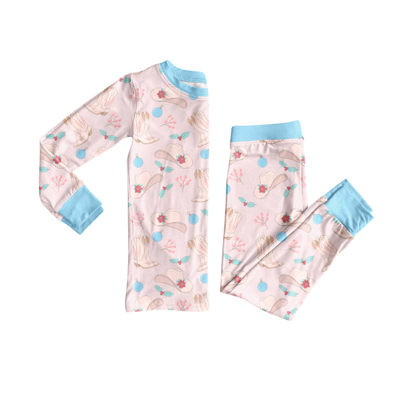 Preorder (moq 5)Baby Girls Long Sleeves Holly Hats Boots Top Pant Pajamas Set