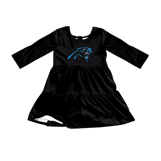 Preorder (moq 5)Baby Girls Black Long Sleeves Lions Shorts Team Knee Length Dresses