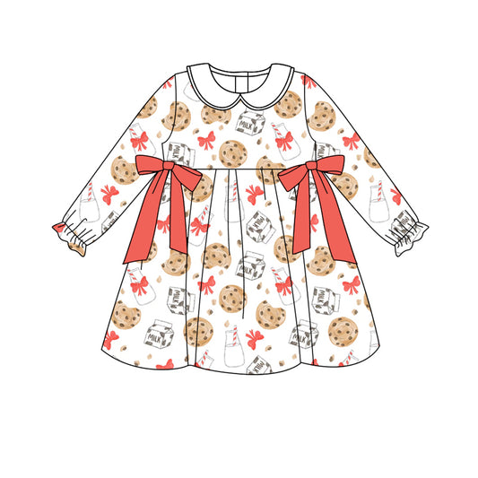 Preorder (moq 5)Baby Girls Christmas Cookie Milk Bows Bows Knee Length Dresses