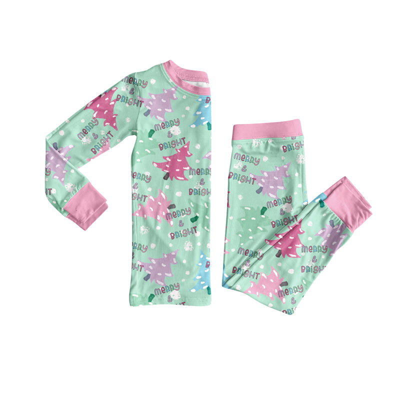 Preorder (moq 5)Baby Boys Long Sleeves Trees Merry Christmas Top Pant Pajamas Set