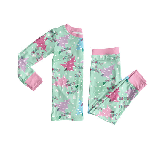 Preorder (moq 5)Baby Boys Long Sleeves Trees Merry Christmas Top Pant Pajamas Set