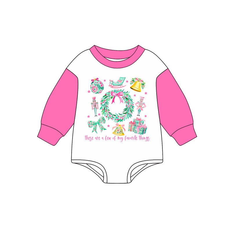 Preorder (moq 5)Baby Girls Pink Long Sleeves Bows Holly Rompers
