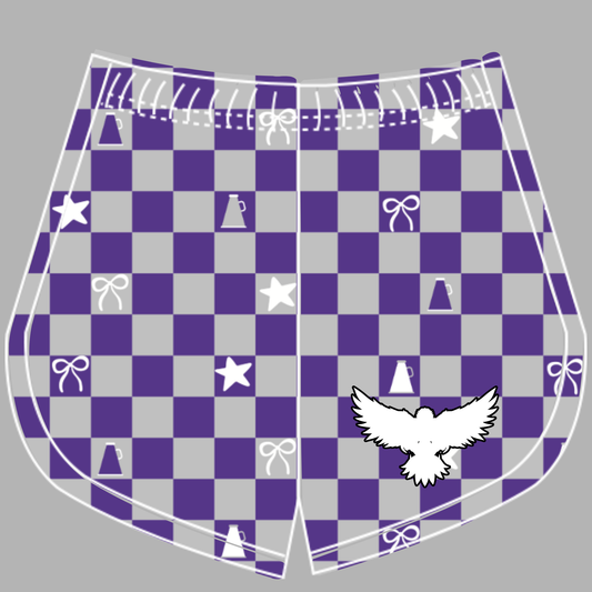 Preorder (moq 5)Baby Girls Grey Purple Checked Hawks Cheer Team Shorts Bottoms