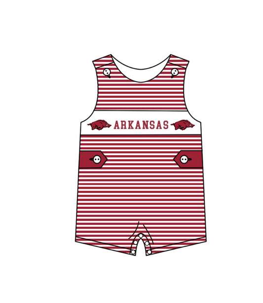 preorder(moq 5) Baby Boys Red Sleeveless Arkansas Team Stripe Rompers