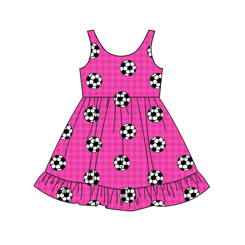 Preorder (moq 5)Baby Girls Rose Red Sleeveless Footballs Plaid Knee Length Dresses