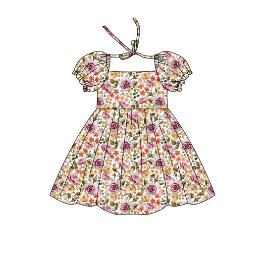 Preorder (moq 5)Baby Girls Short Ruffle Sleeve Colorful Floral Knee Length Dresses