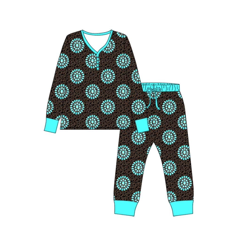 Preorder moq 5 Adult Long Sleeve Camo Turquoises Top Pants Western Pajamas Sets