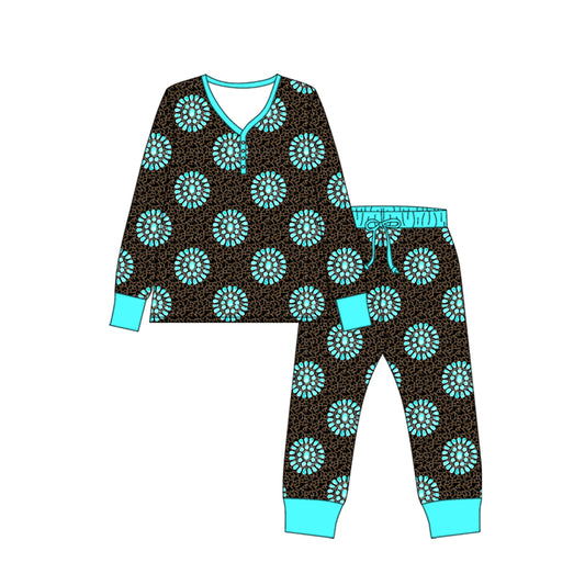 Preorder moq 5 Adult Long Sleeve Camo Turquoises Top Pants Western Pajamas Sets