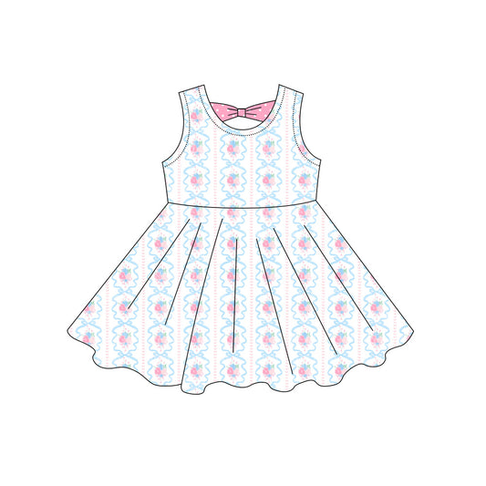 Preorder moq 5 Baby Girls Sleeveless Flowers Bows Stripe Knee Length Dresses