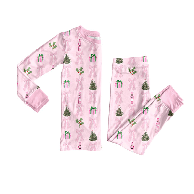 Preorder(moq 5) Baby Girls Christmas Pink Bow Soldier Top Pants Lounge Wear Pajamas Sets
