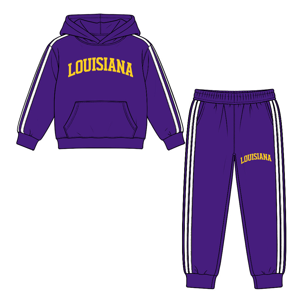 Preorder (moq 5) Baby Boy Clothes Purple Letter Graphic Print Long Sleeve Hooded Top Jogger Pant Outfit Set