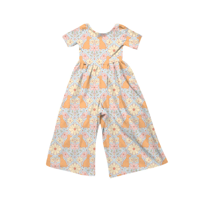 Preorder (moq 5)Baby Girls Short Sleeve Colorful Flowers Dogs Jumpsuits
