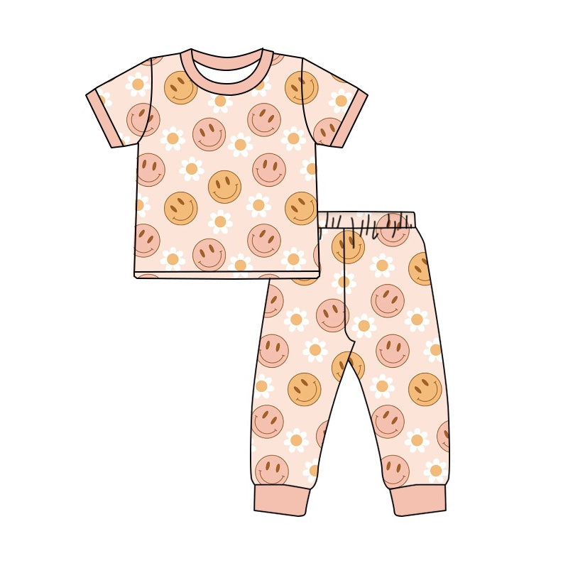 Baby Girls Smile Flowers Shirt Pants Pajamas Clothes Sets preorder(moq 5)