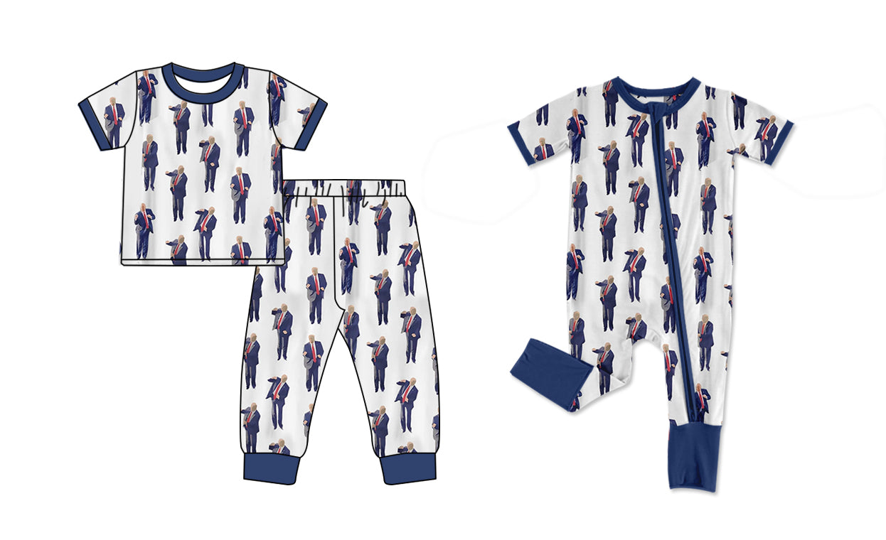 Preorder(moq 5 each)Baby Kids Trump Blue Top Pants Pajamas Rompers Clothes Sets