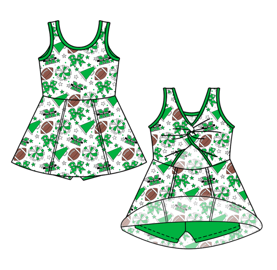 Preorder (moq 5)Baby Girls Sleeveless Bows Stars Footballs Team Shorts Knee Length Dress