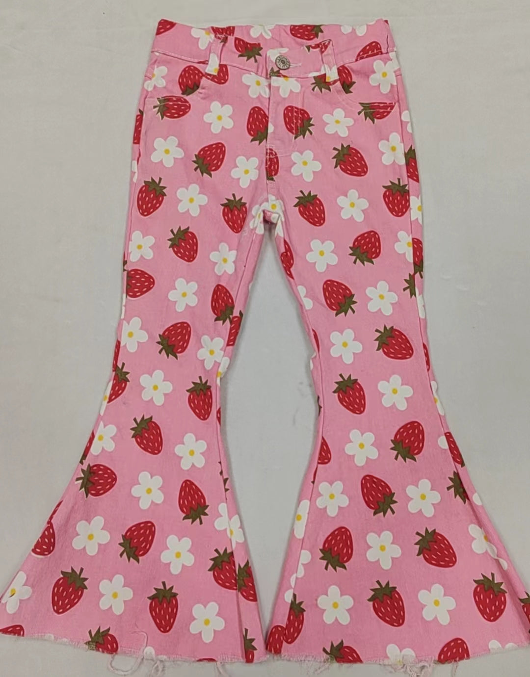 Baby Girls Strawberry Flowers Spring Denim Pants Jeans