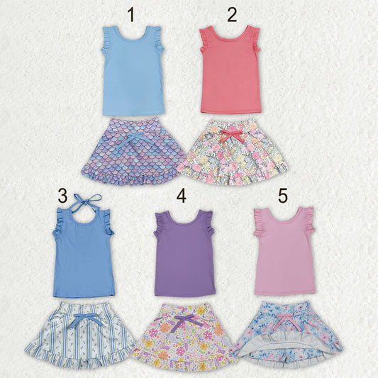 Sibling Baby Girls Sleeveless Vest Top Flowers Skirt Shorts Yoga Active Clothes Sets