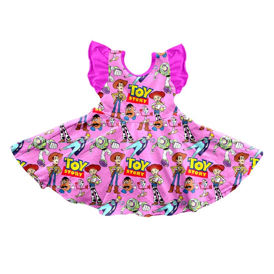 Baby Girls Pink Toy Flutter Sleeve Twirl Dresses preorder(moq 5)