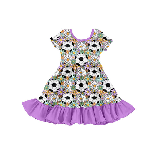 Baby Girls Soccer Flowers Ruffle Knee Length Dresses Preorder(moq 5)