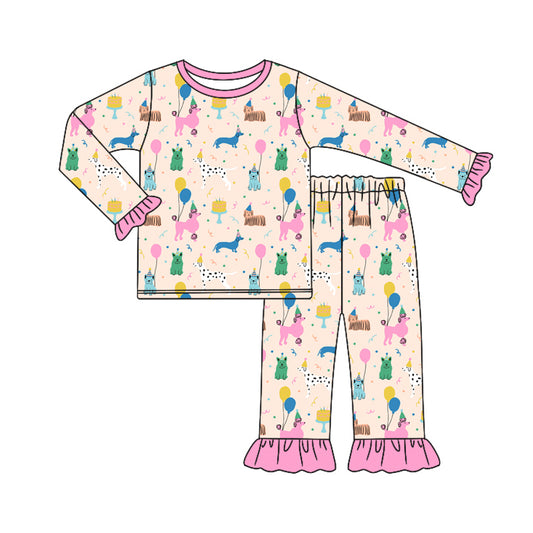 Baby Girls Pink Birhtday Dogs Top Pants Pajamas Sets preorder(MOQ 5)