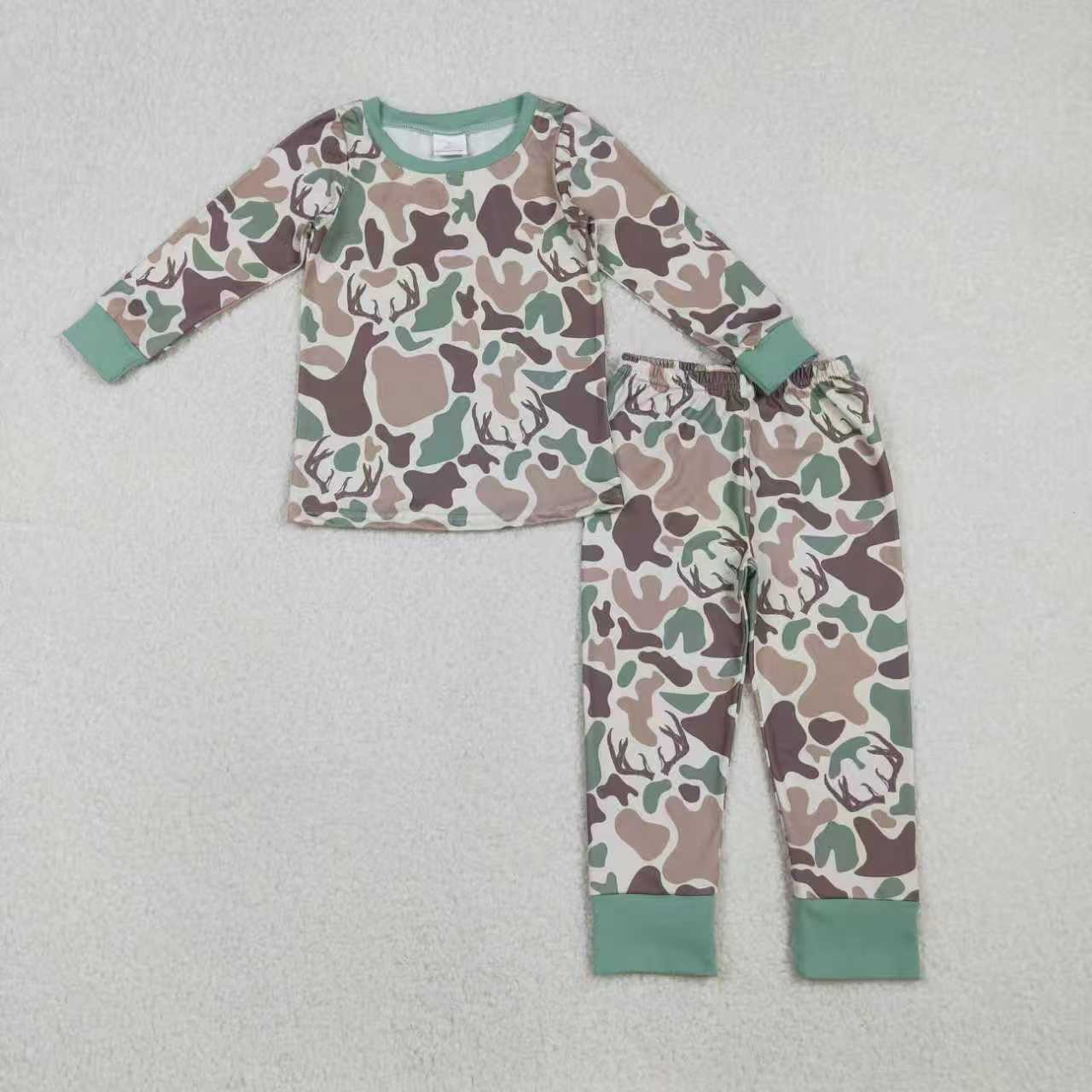 Sibling Baby Boys Green Brown Deer Camo Hunting Pajamas Sets Zipper Rompers Hoodies Top