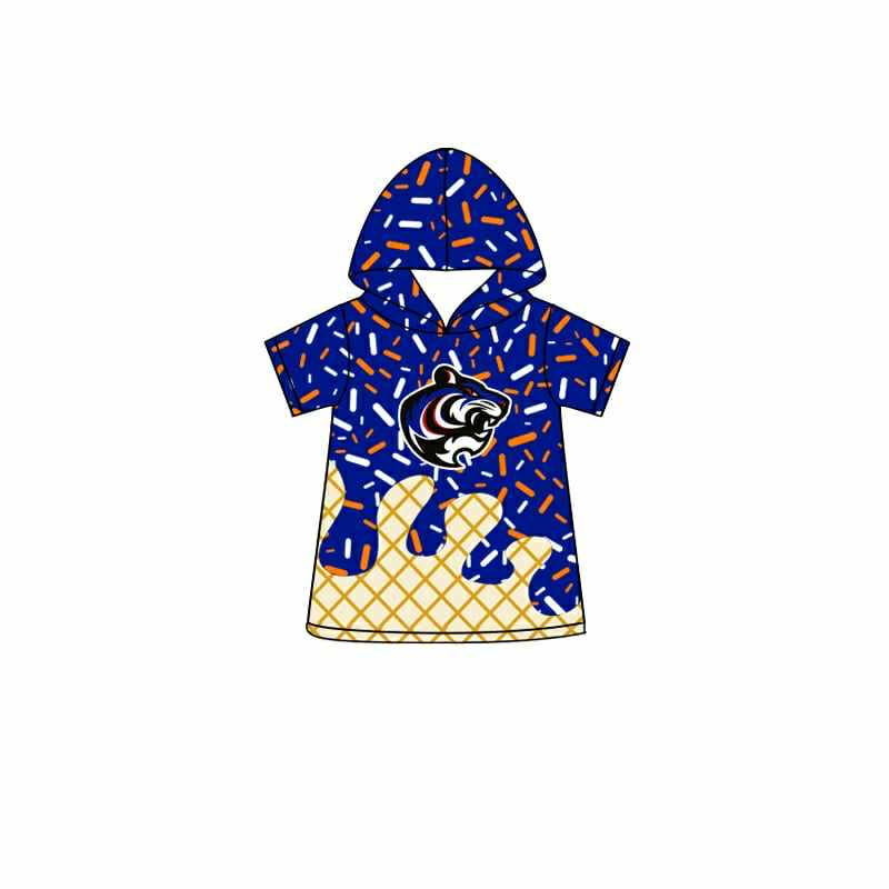 Preorder (moq 5)Baby Boys Blue Leopard Short Sleeves Drip Team Hoodies Top
