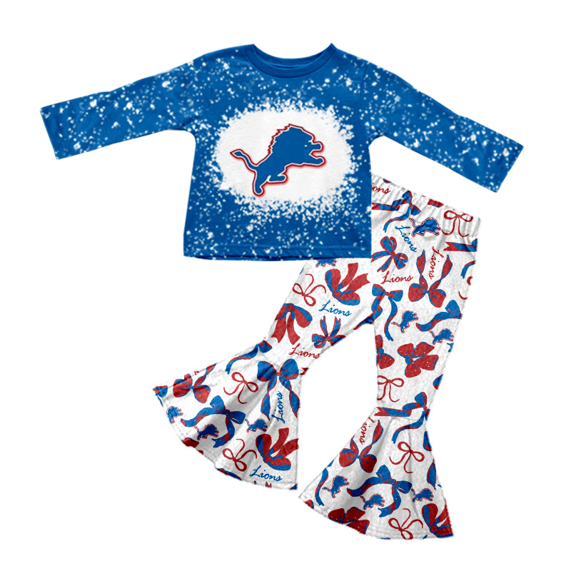 Preorder (moq 5)Baby Girls Lions Top Bows Bell Bottom Pants Team Sets