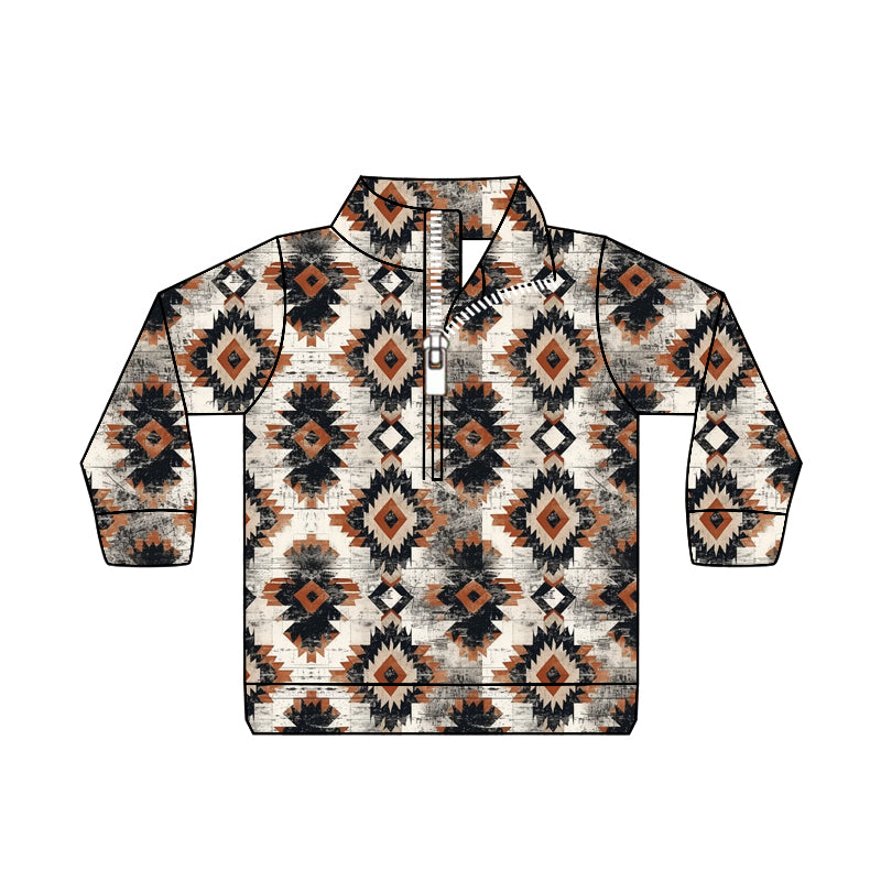 Baby Boys Western Aztec Zip Long Sleeve Pullovers Tops preorder(MOQ 5)