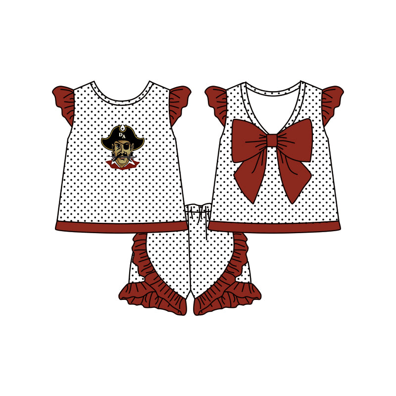 Preorder (moq 5)Baby Girls Wine RAIDERS Top Ruffle Shorts Team Sets
