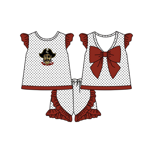 Preorder (moq 5)Baby Girls Wine RAIDERS Top Ruffle Shorts Team Sets