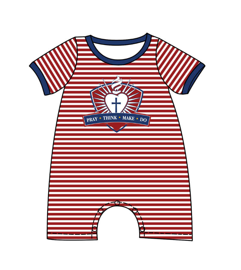 preorder(moq 5) Baby Boys Short Sleeve Red Stripe Pray Team Rompers