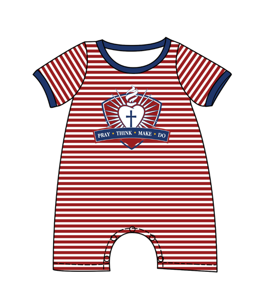 preorder(moq 5) Baby Boys Short Sleeve Red Stripe Pray Team Rompers