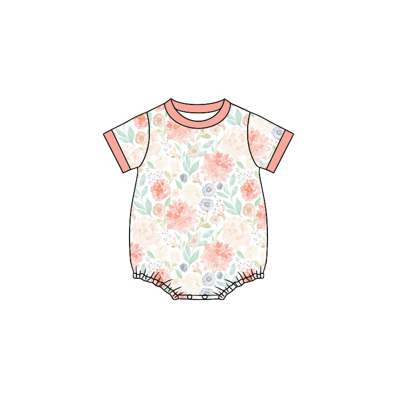 Preorder (moq 5)Baby Girls Pink Flowers Short Sleeve Rompers