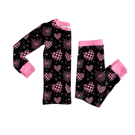 Preorder (moq 5)Baby Girls Spider Web Hearts Plaid Top Pant Halloween Pajamas Set