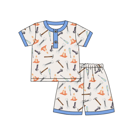 Preorder moq 5 Baby Boys Short Sleeves Button Tools Top Short Pajamas Set