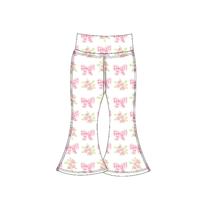 Preorder (moq 5)Baby Girls Pink Plaid Bows Flowers Bell Bottom Pants