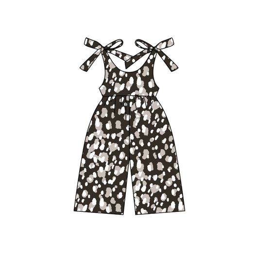 Preorder moq 5 Baby Girls Sleeveless Black Leopard Jumpsuits