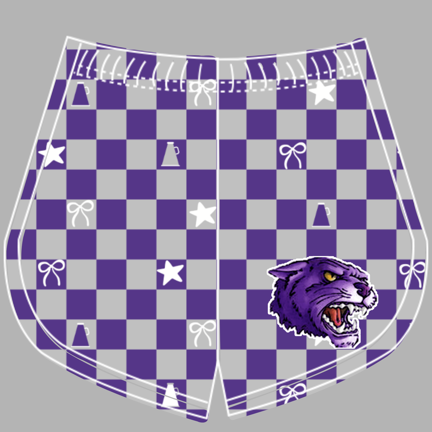 Preorder (moq 5)Baby Girls Grey Purple Checked Wildcats Cheer Team Shorts Bottoms