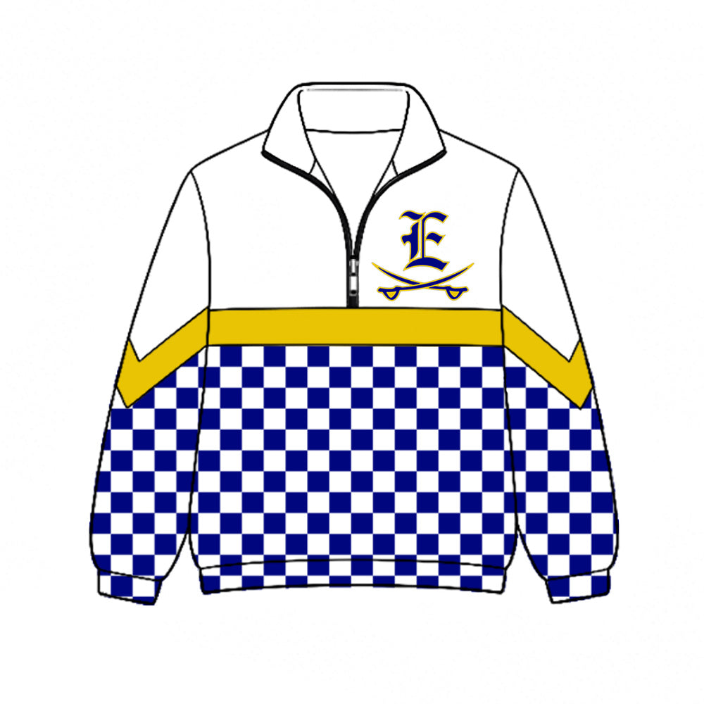 Preorder (moq 5)Baby Boys Hot Blue Checked Evadale Rebels Team Zip Pullovers Top