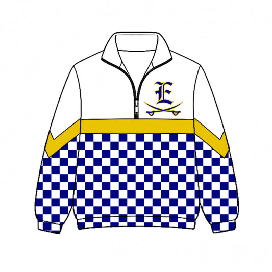 Preorder (moq 5)Baby Boys Hot Blue Checked Evadale Rebels Team Zip Pullovers Top