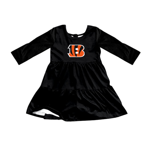 Preorder (moq 5)Baby Girls Black Long Sleeves B Shorts Team Knee Length Dresses